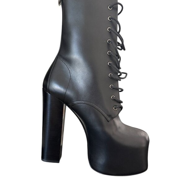 YSL Saint Laurent 690765 Women's Mina 95 Black Platform Leather Boots sz 38.5 - Picture 5 of 15